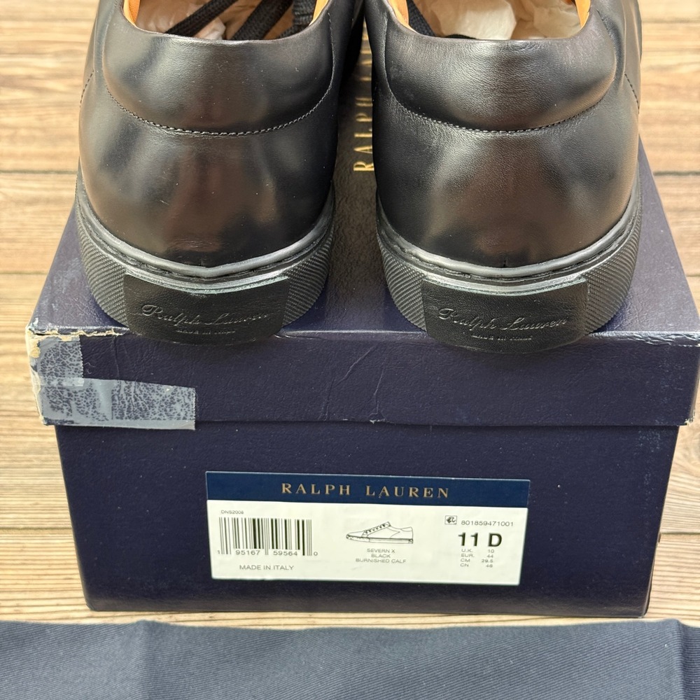 Ralph Lauren Purple Label Mens 11 D Severn Sneaker Black Calf Leather Italy New - Picture 6 of 9